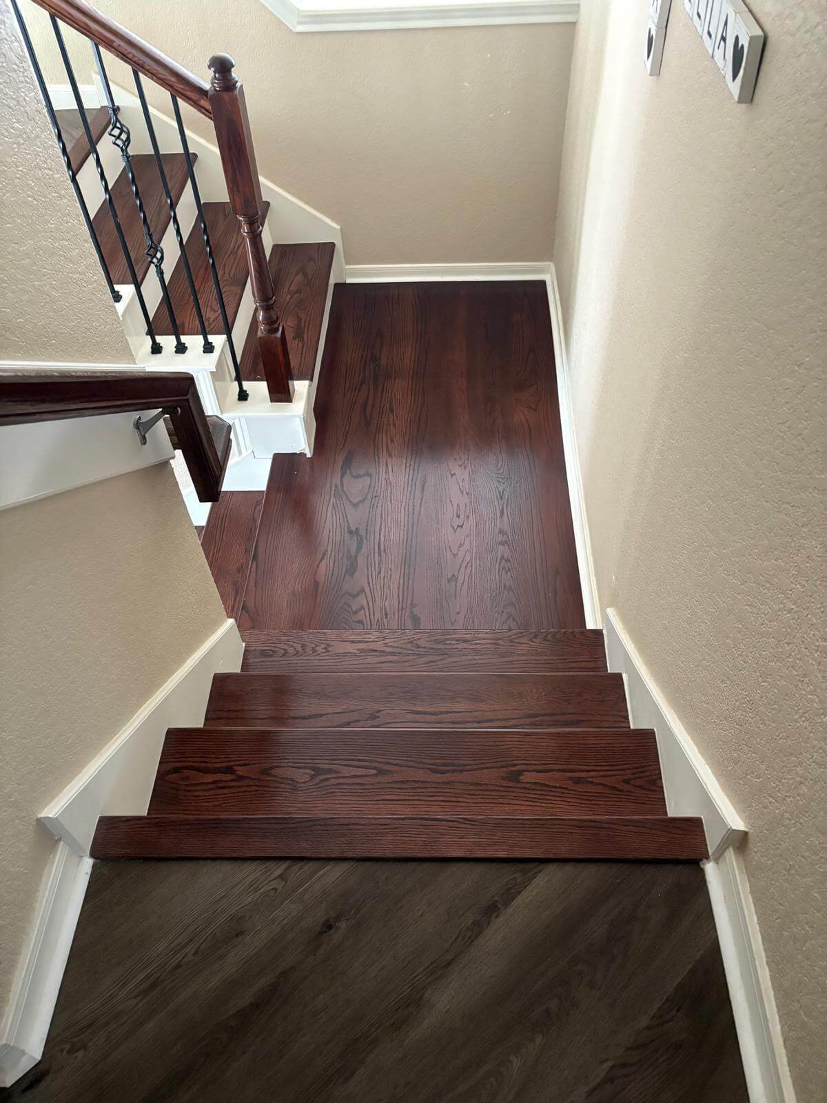 Hardwood staircase top view