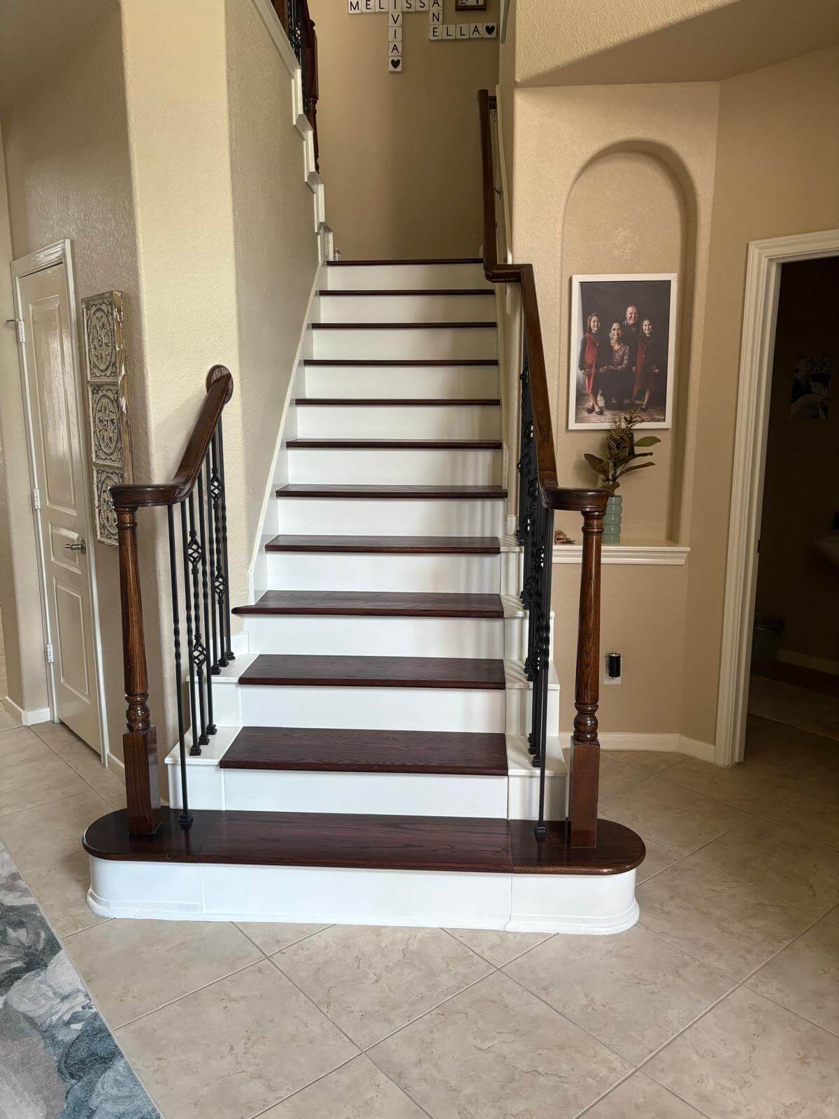 Hardwood stairs with white risers