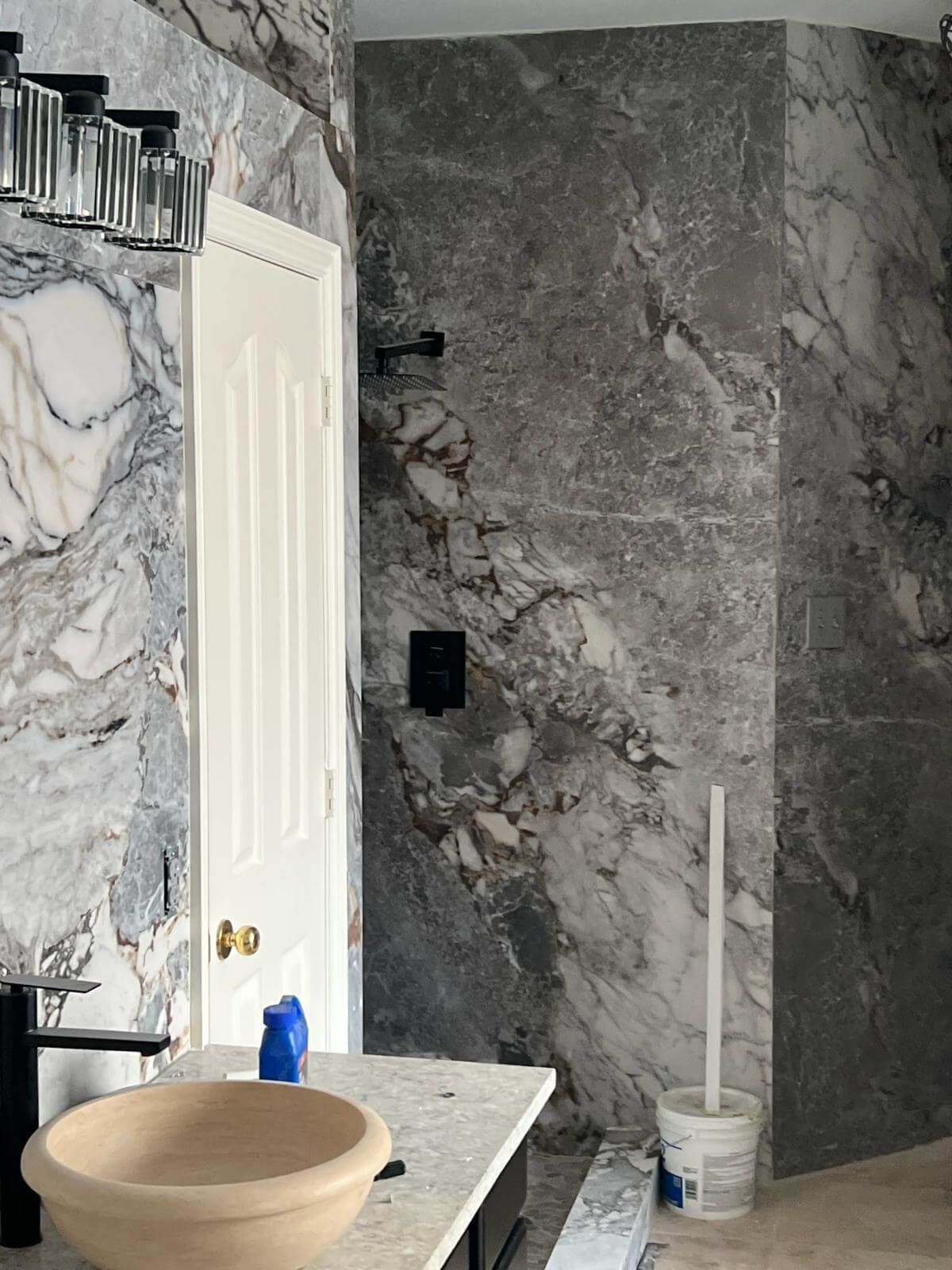 Marble bathroom wall