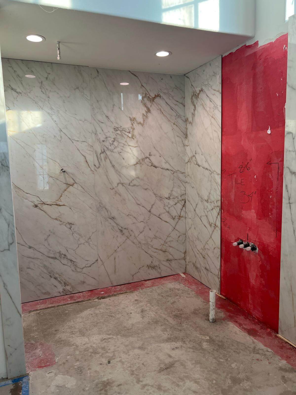 Shower marble tile installation